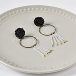 Arria Sead Beaded Fringe Hoop Earrings Black Top Right
