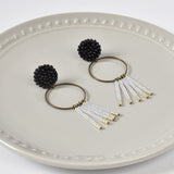 Arria Sead Beaded Fringe Hoop Earrings Black Top Right