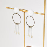 Arria Sead Beaded Fringe Hoop Earrings White Left