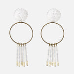 Arria Sead Beaded Fringe Hoop Earrings White Primary