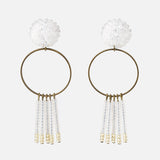Arria Sead Beaded Fringe Hoop Earrings White Primary