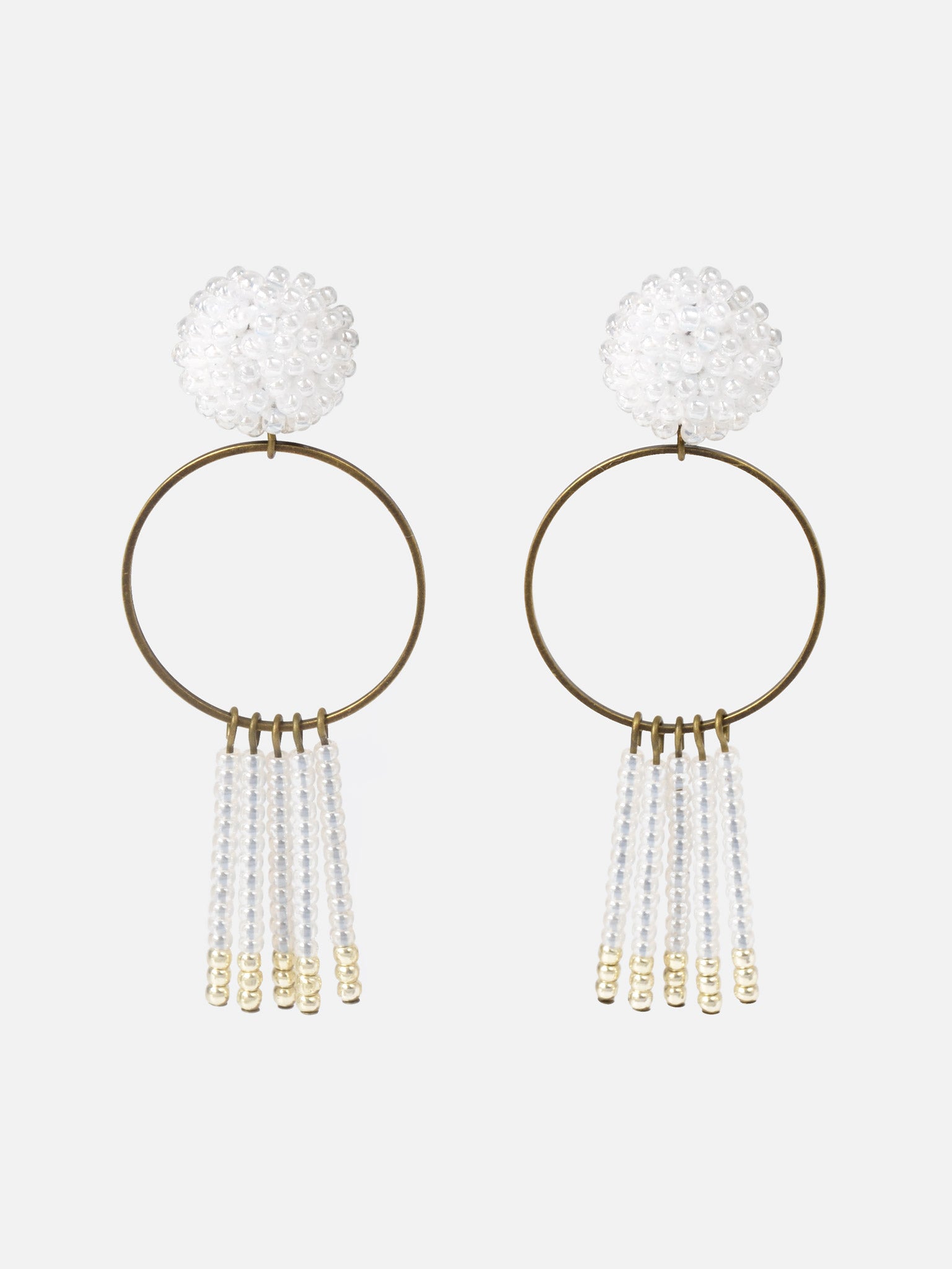 Arria Sead Beaded Fringe Hoop Earrings White Primary