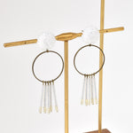 Arria Sead Beaded Fringe Hoop Earrings White Right