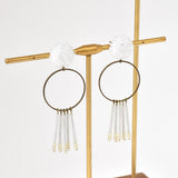 Arria Sead Beaded Fringe Hoop Earrings White Right