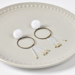 Arria Sead Beaded Fringe Hoop Earrings White Top