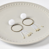 Arria Sead Beaded Fringe Hoop Earrings White Top