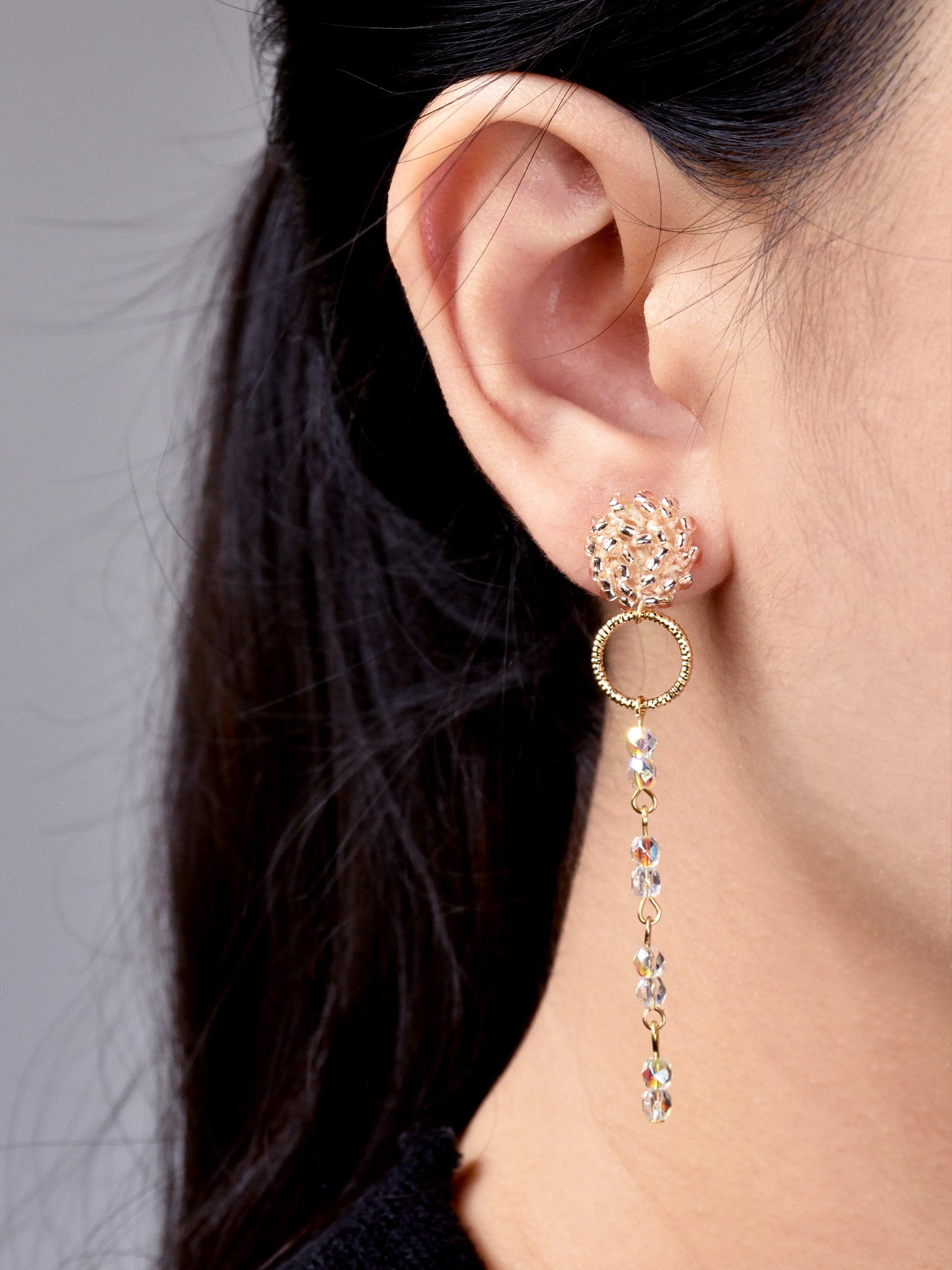 Aurora Crystal Earrings in Champagne Pink Model