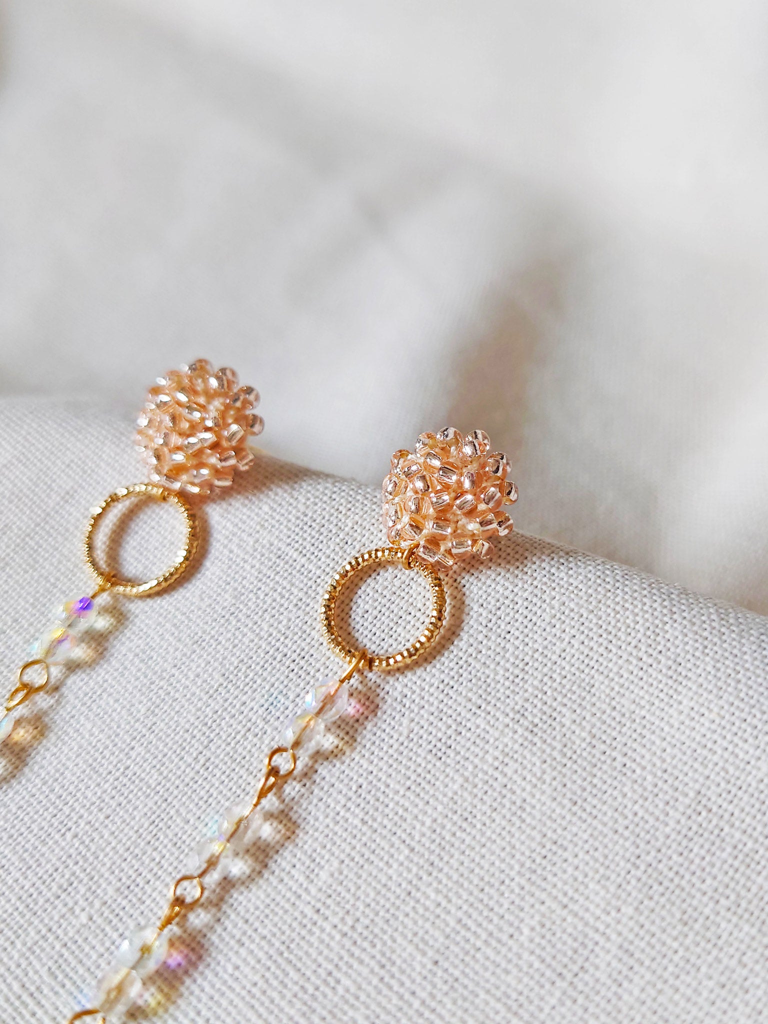 Aurora Crystal Earrings in Champagne Pink Zoom Top