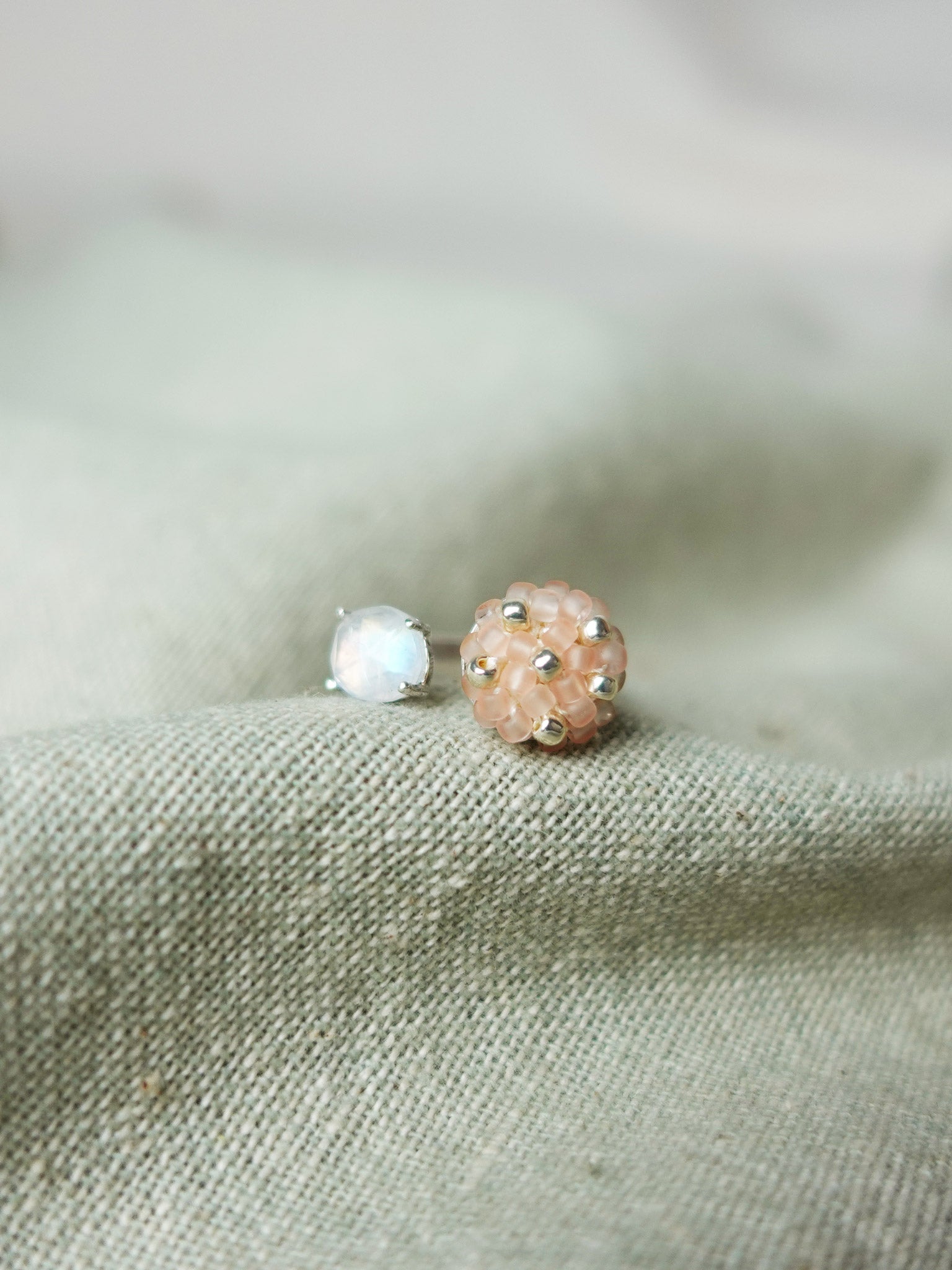 Blush Pink Petite Moonstone Open Ring II Front