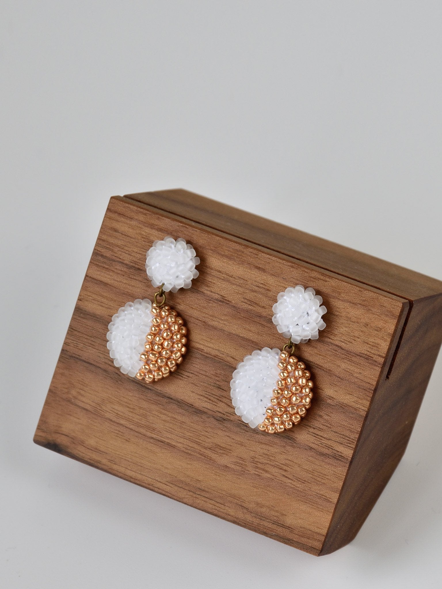 Callisto Last Quarter Drop Earrings in Rose Gold Left