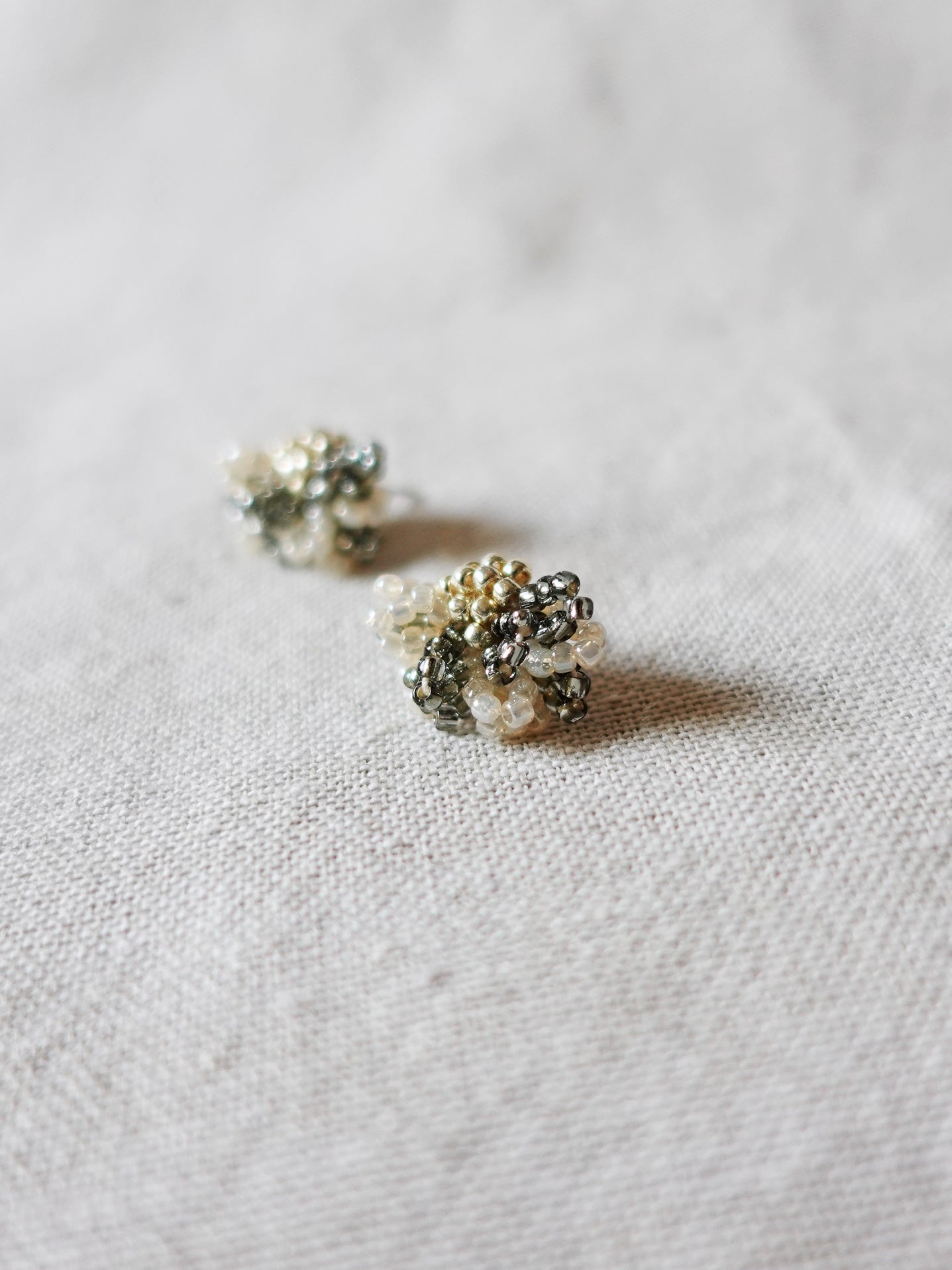 Camellia Bicolor Stud Earrings in Diamond Black Right 2