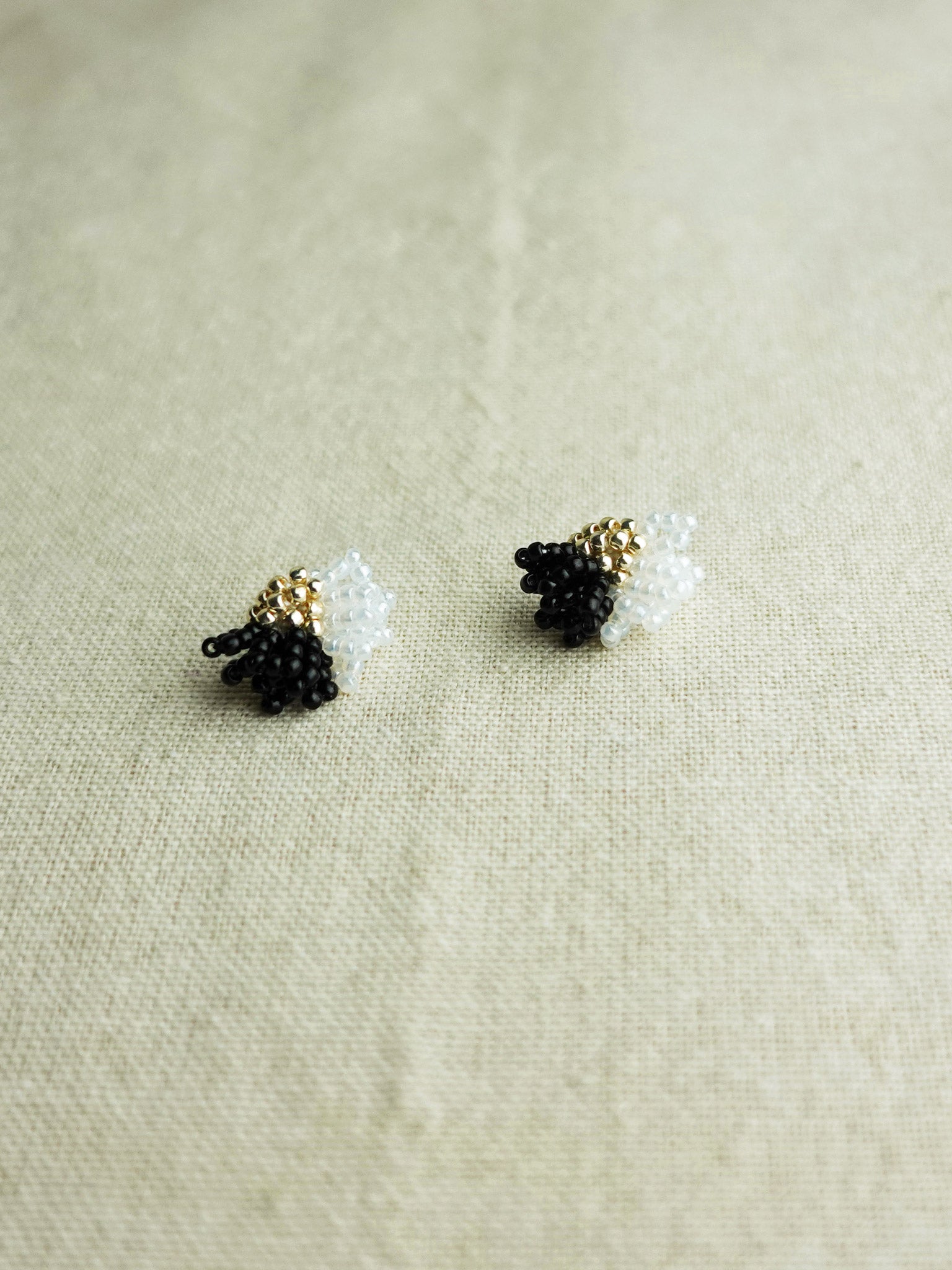 Camellia Dip Stud Earrings in Black Front