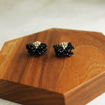 Camellia Stud Earrings in Black Display Front