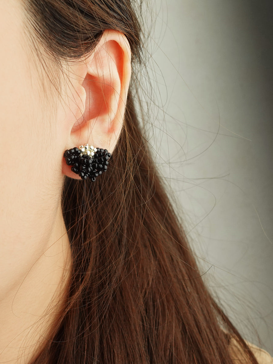 Camellia Stud Earrings in Black Model