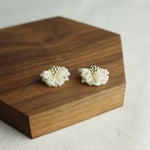 Camellia Stud Earrings in Ivory Display Front