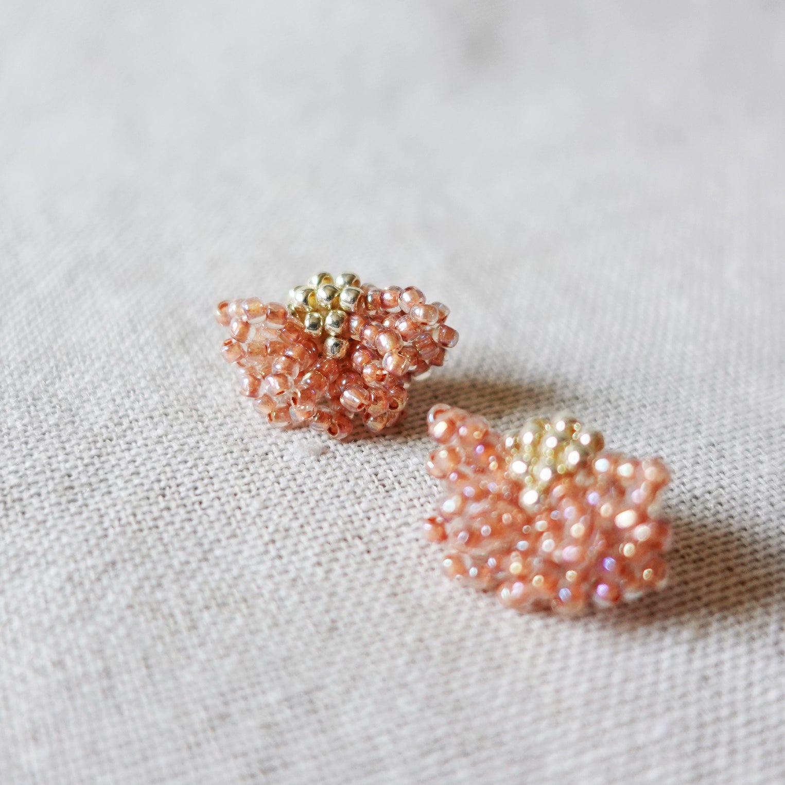 Camellia Stud Earrings in Strawberry Red Left Close