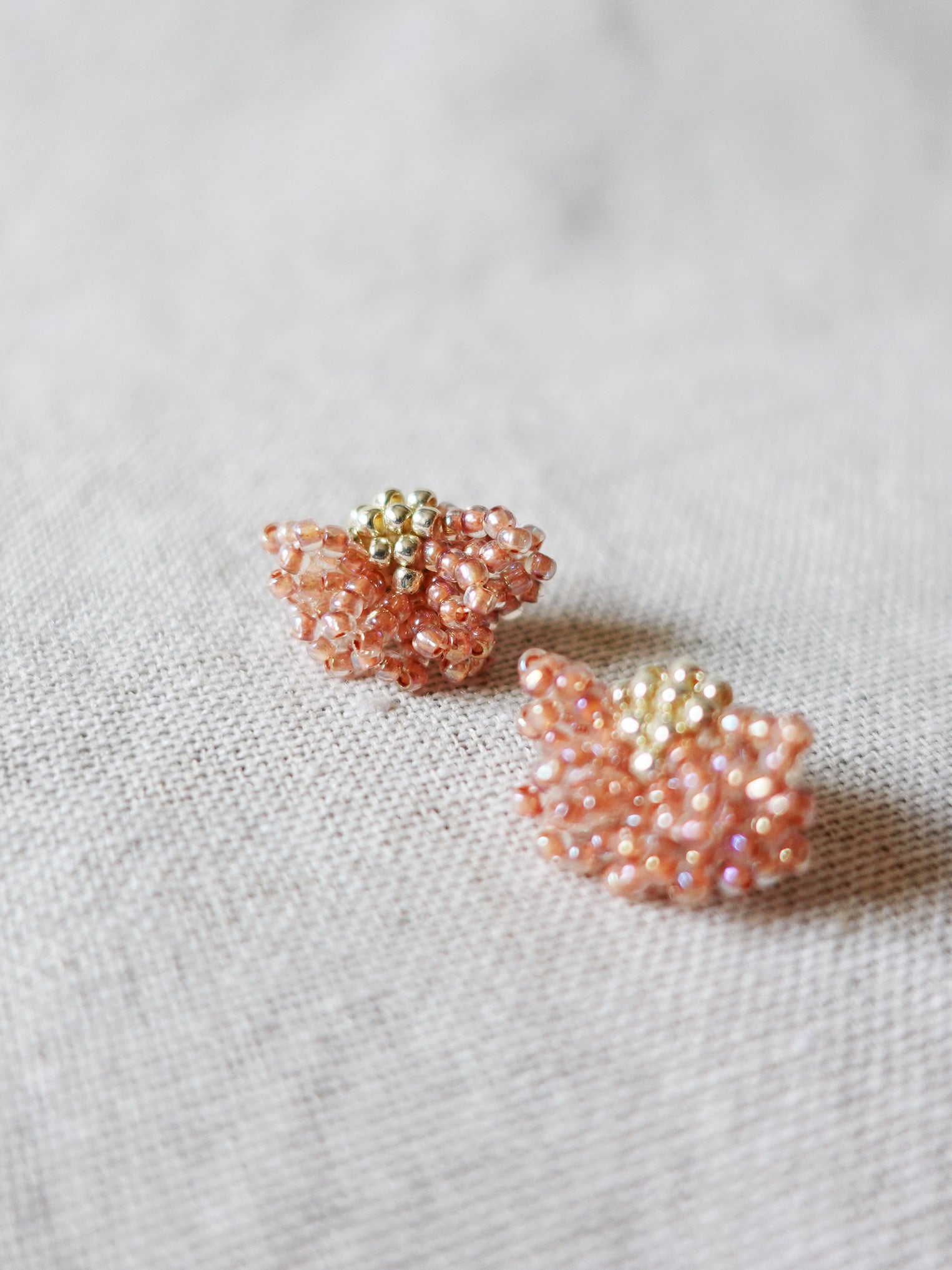 Camellia Stud Earrings in Strawberry Red Left Close