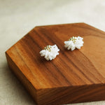 Camellia Stud Earrings in White Display