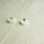 Camellia Stud Earrings in White Front