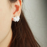 Camellia Stud Earrings in White Model