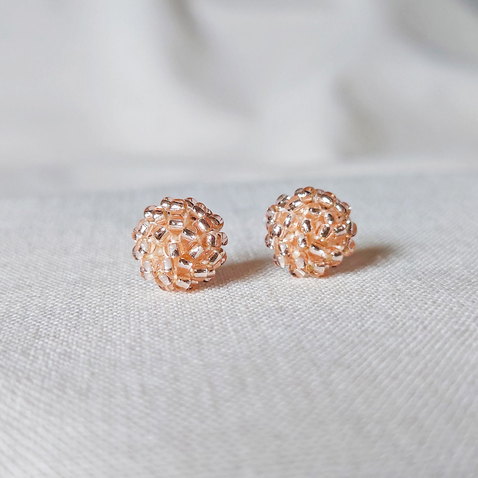 Champagne Pink Stud Earrings Front 1