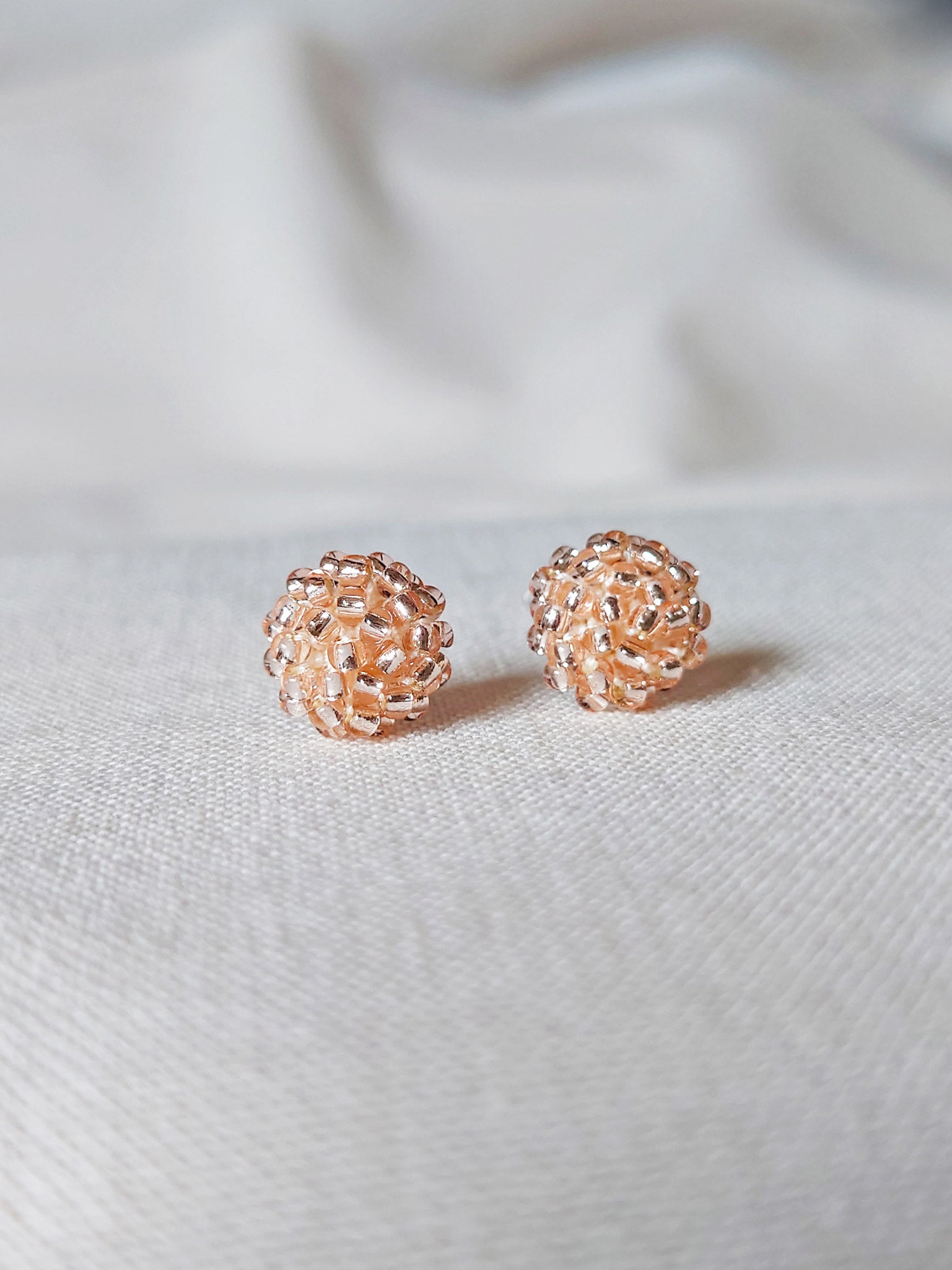 Champagne Pink Stud Earrings Front 1