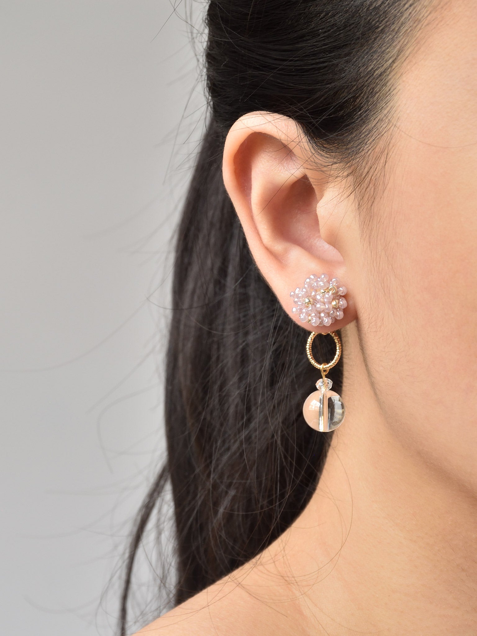 Cleon Quartz Stud Back Earrings in Purple Model