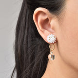 Cleon Quartz Stud Back Earrings in White Model 1