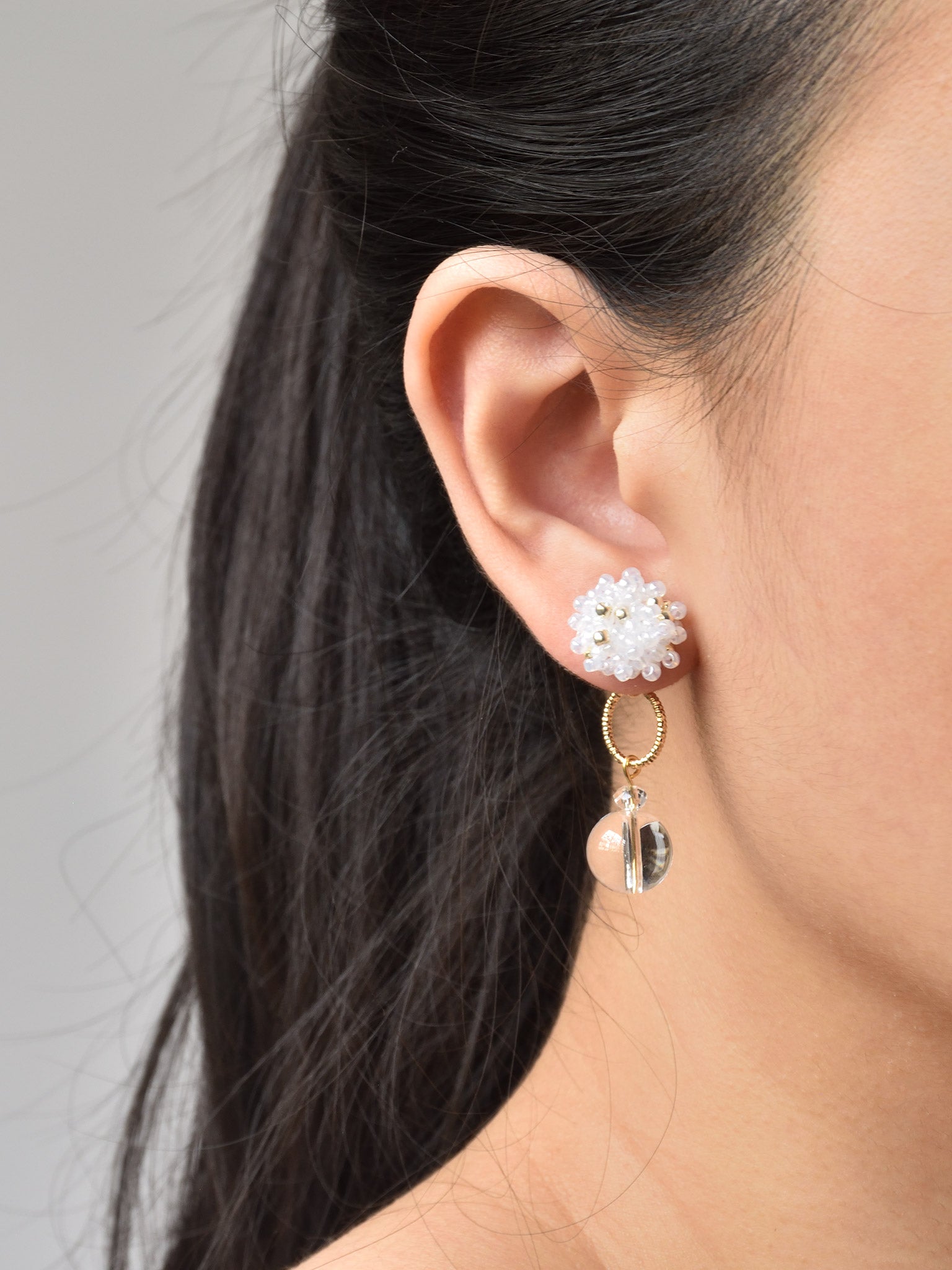 Cleon Quartz Stud Back Earrings in White Model 1