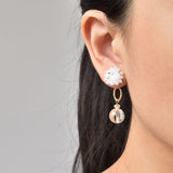 Cleon Quartz Stud Back Earrings in White Model 2