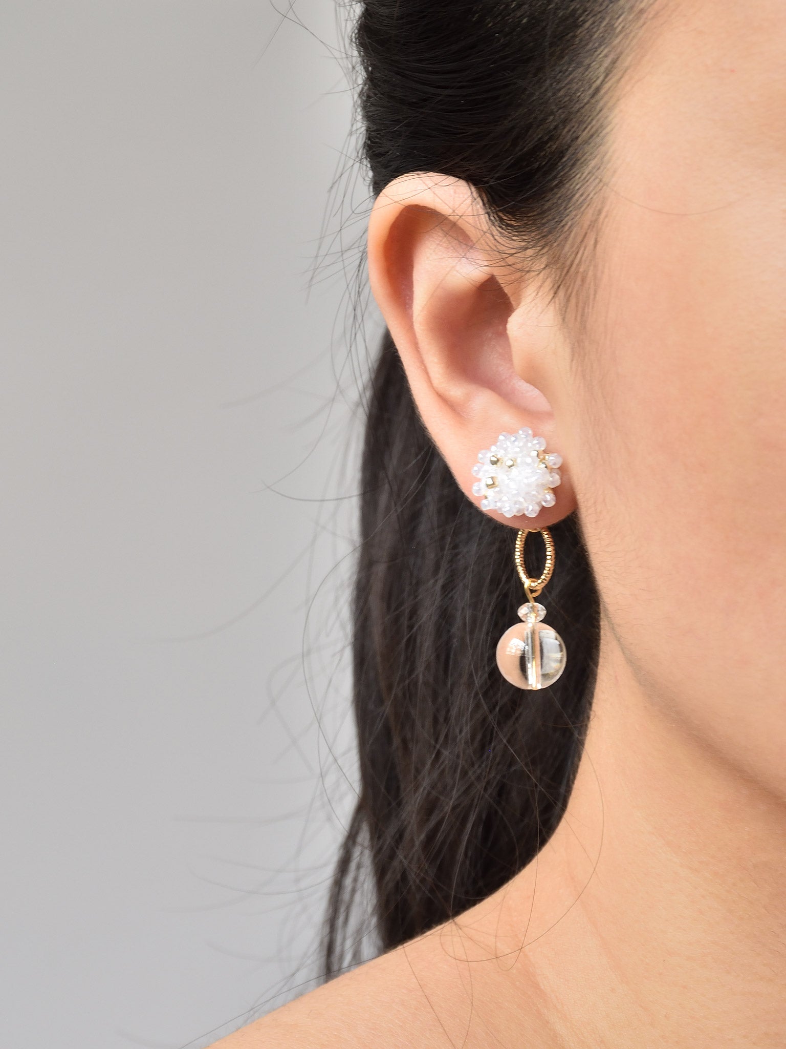 Cleon Quartz Stud Back Earrings in White Model 2