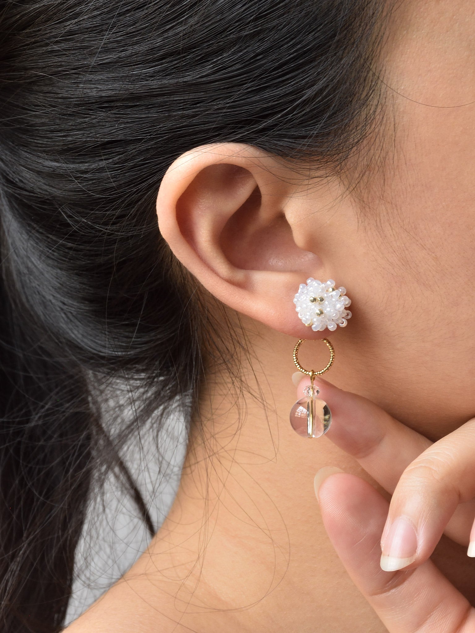 Cleon Quartz Stud Back Earrings in White Model 3