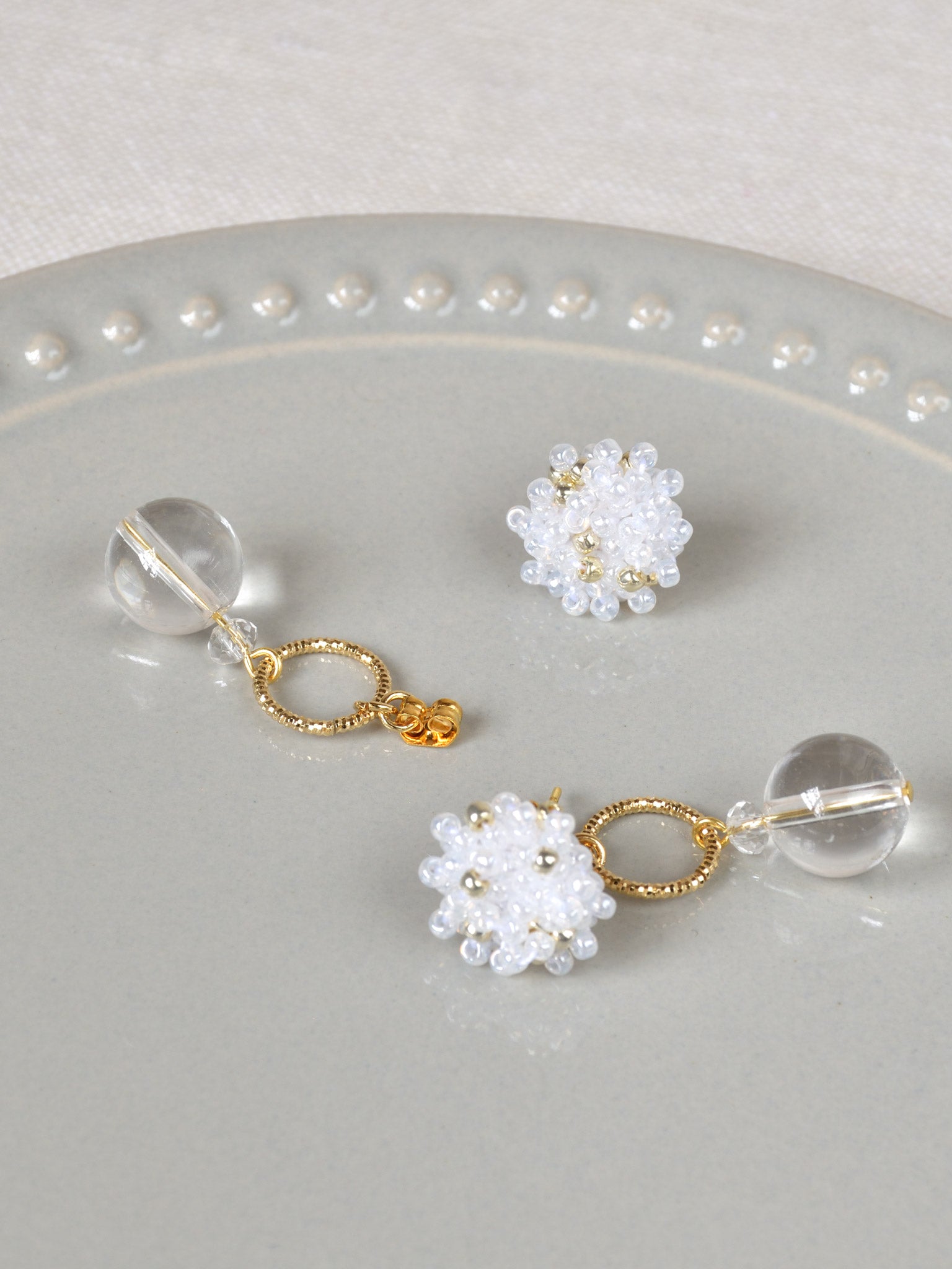 Cleon Quartz Stud Back Earrings in White Top