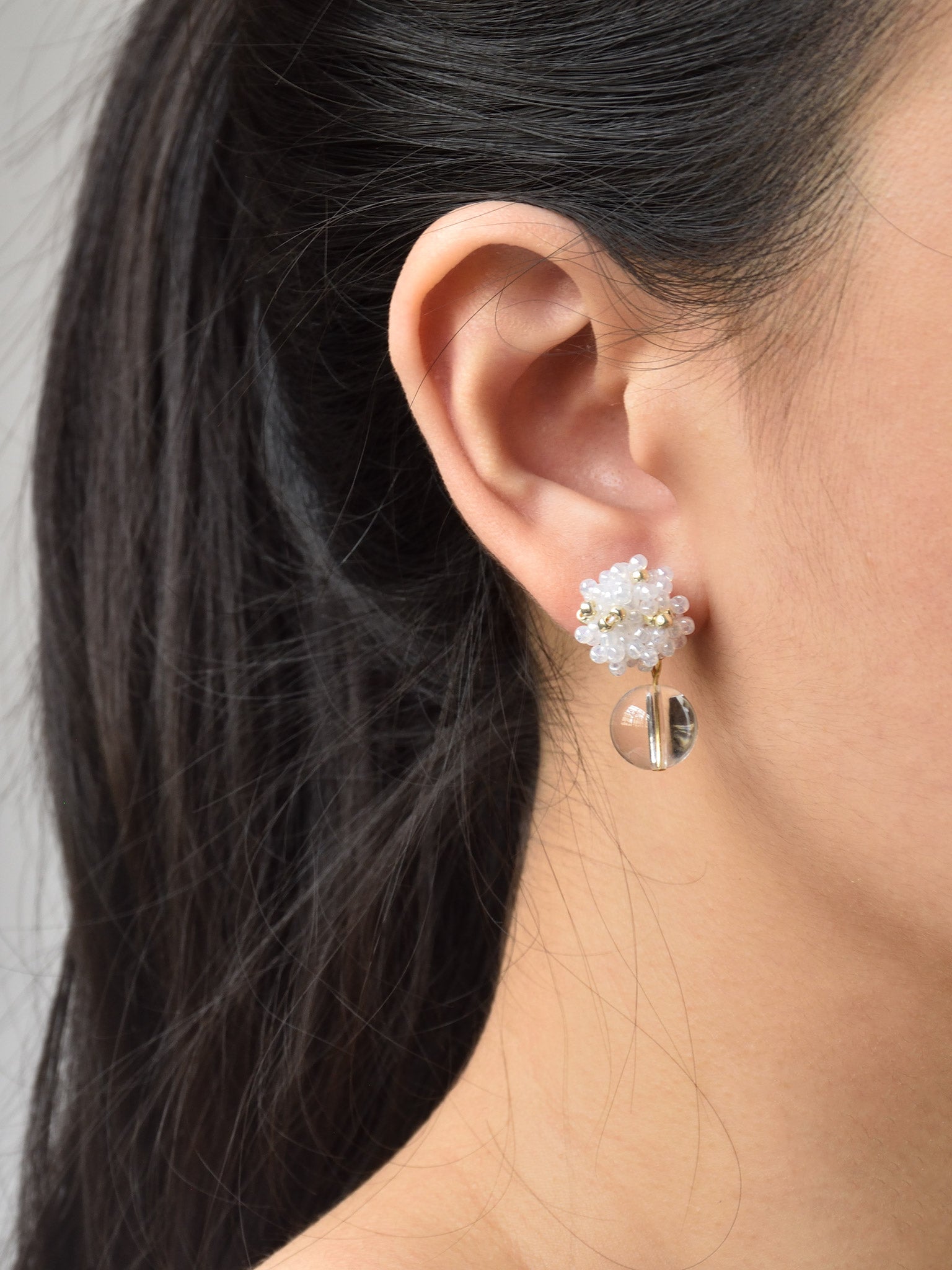Coralia Clear Quartz Crystal Earrings in White Model 1