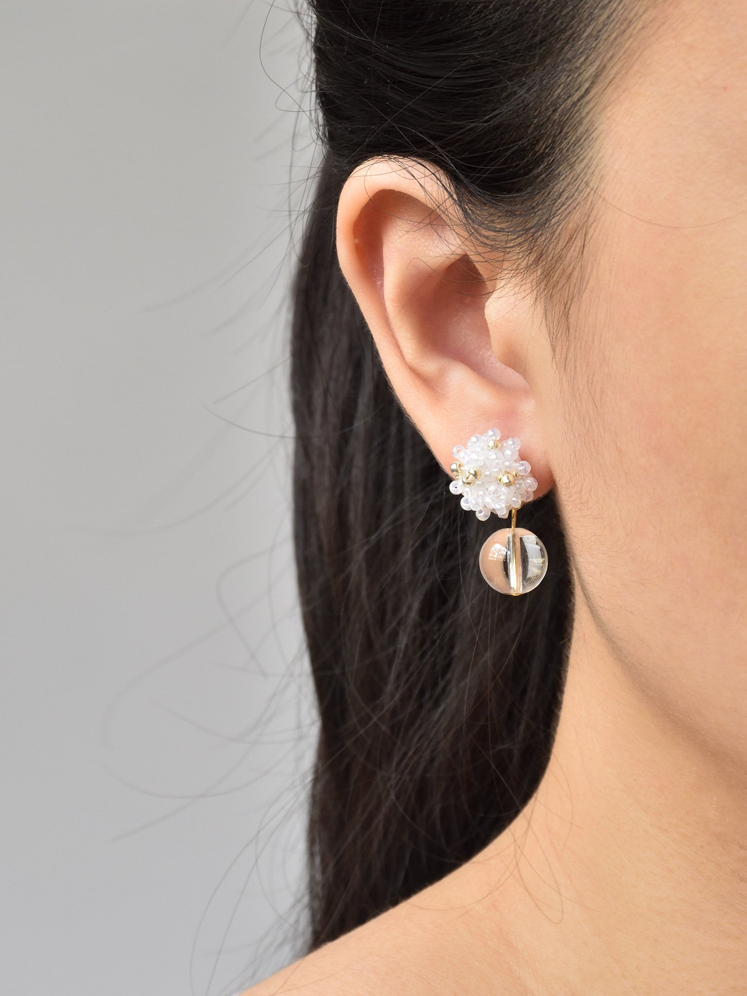 Coralia Clear Quartz Crystal Earrings in White Model 2