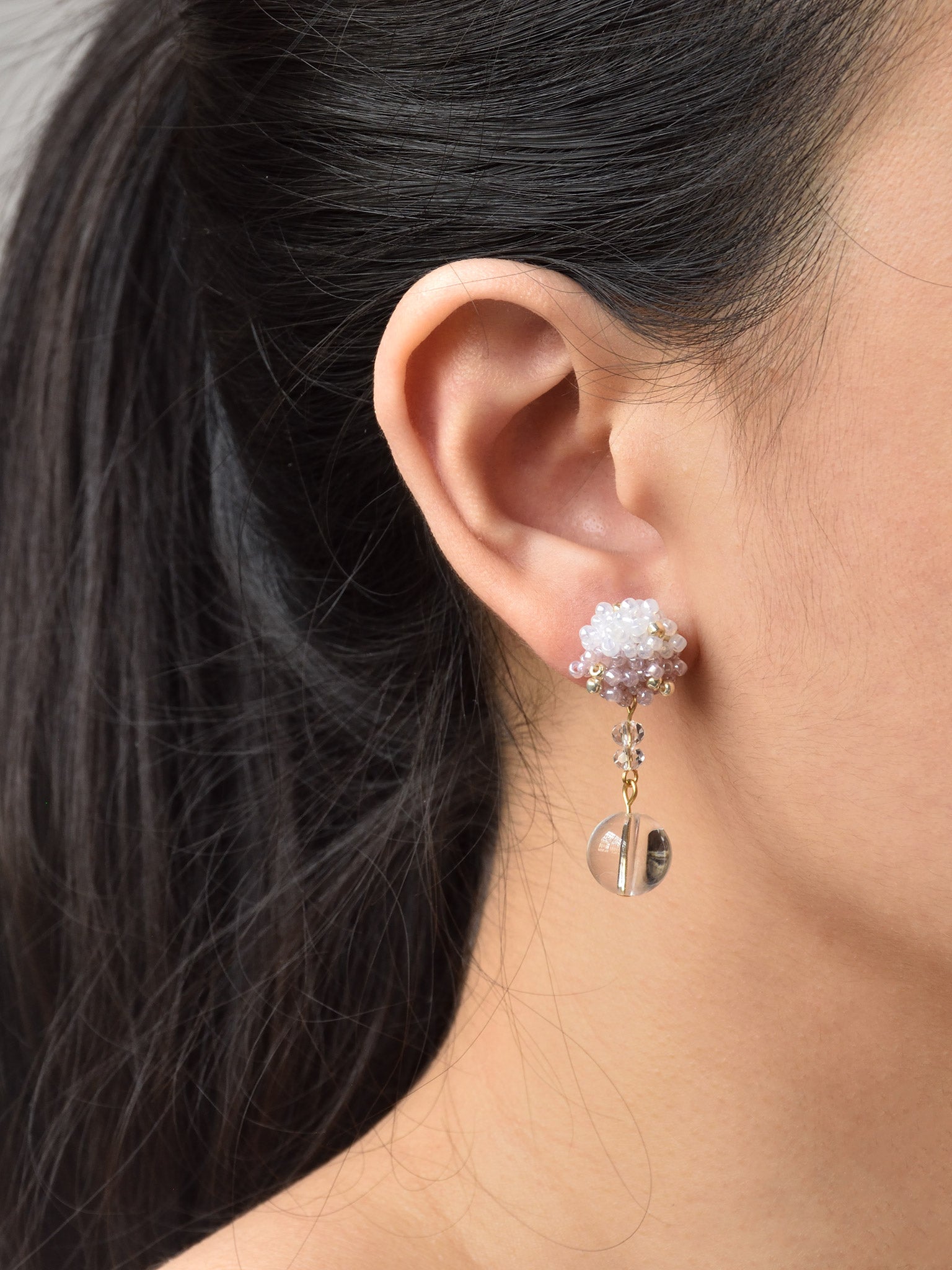 Cyrena Duo Quartz Earrings in Purple Model 2