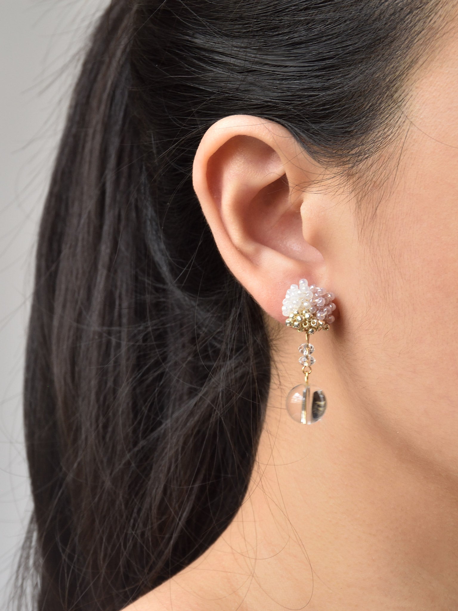 Cyrena Trio Quartz Earrings in Purple Model 1