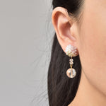 Cyrena Trio Quartz Earrings in Purple Model 2