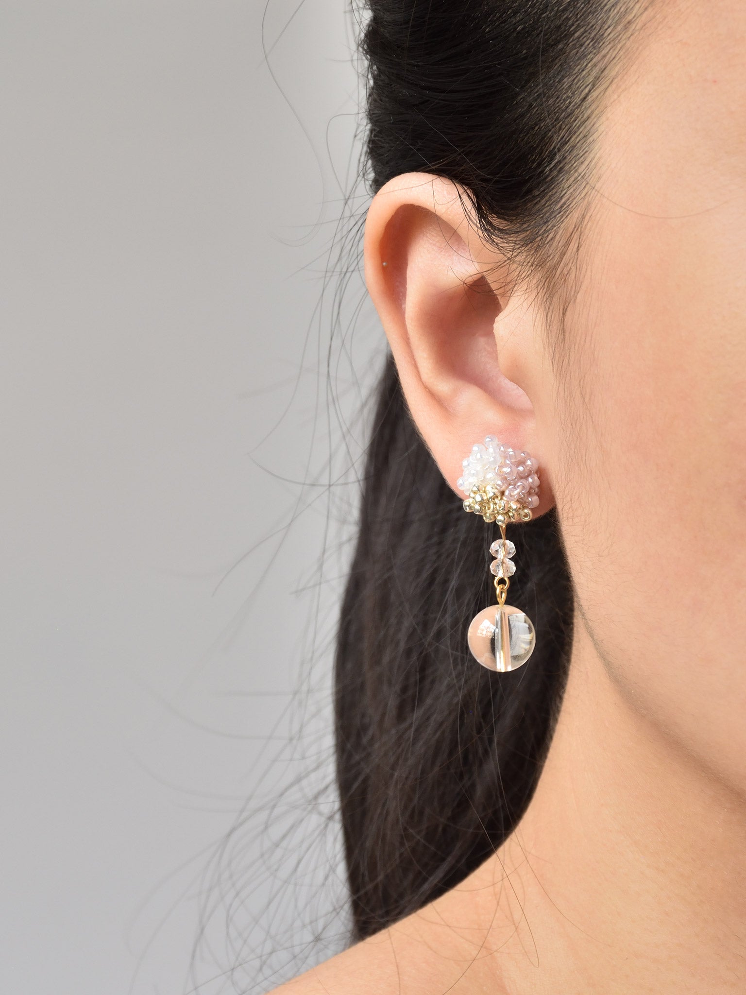 Cyrena Trio Quartz Earrings in Purple Model 2