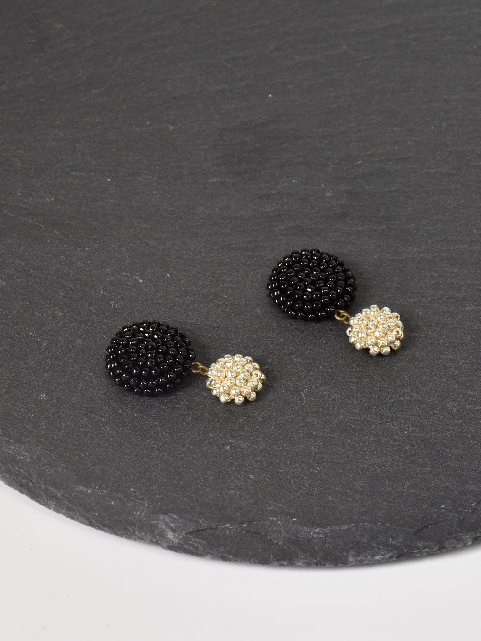 Damian Oversized Stud Drop Earrings Black Top Right