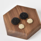 Damian Oversized Stud Drop Earrings Black Top