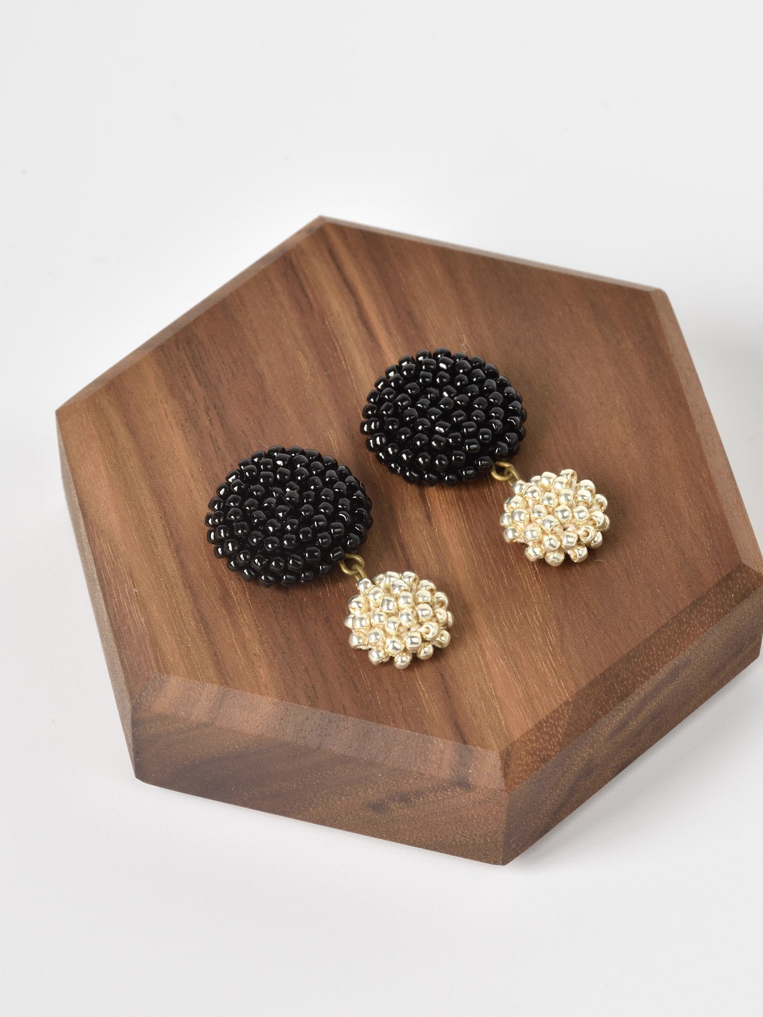 Damian Oversized Stud Drop Earrings Black Top