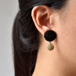 Damian Oversized Stud Drop Earrings Black Model
