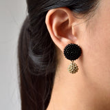 Damian Oversized Stud Drop Earrings Black Model