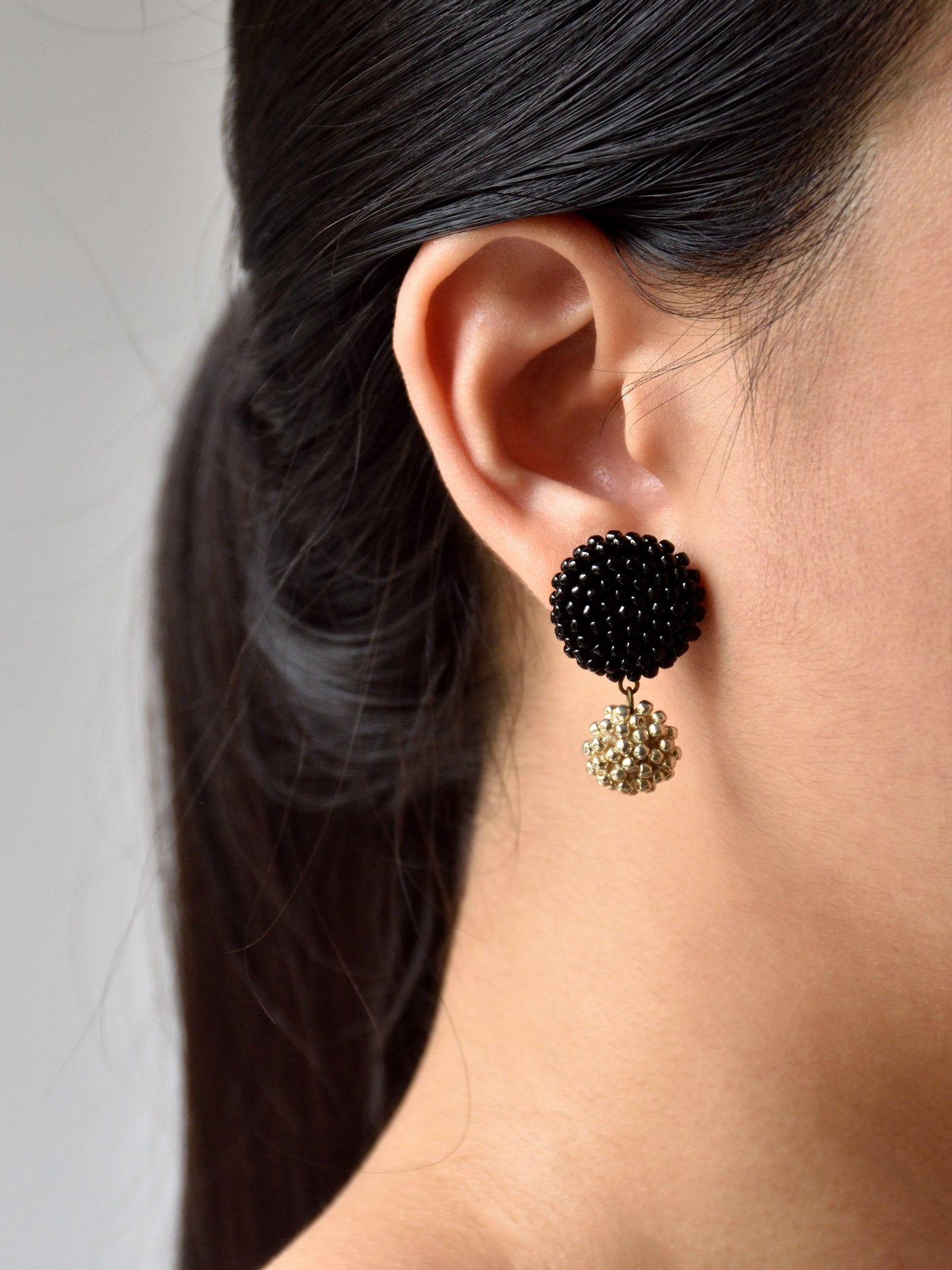 Damian Oversized Stud Drop Earrings Black Model