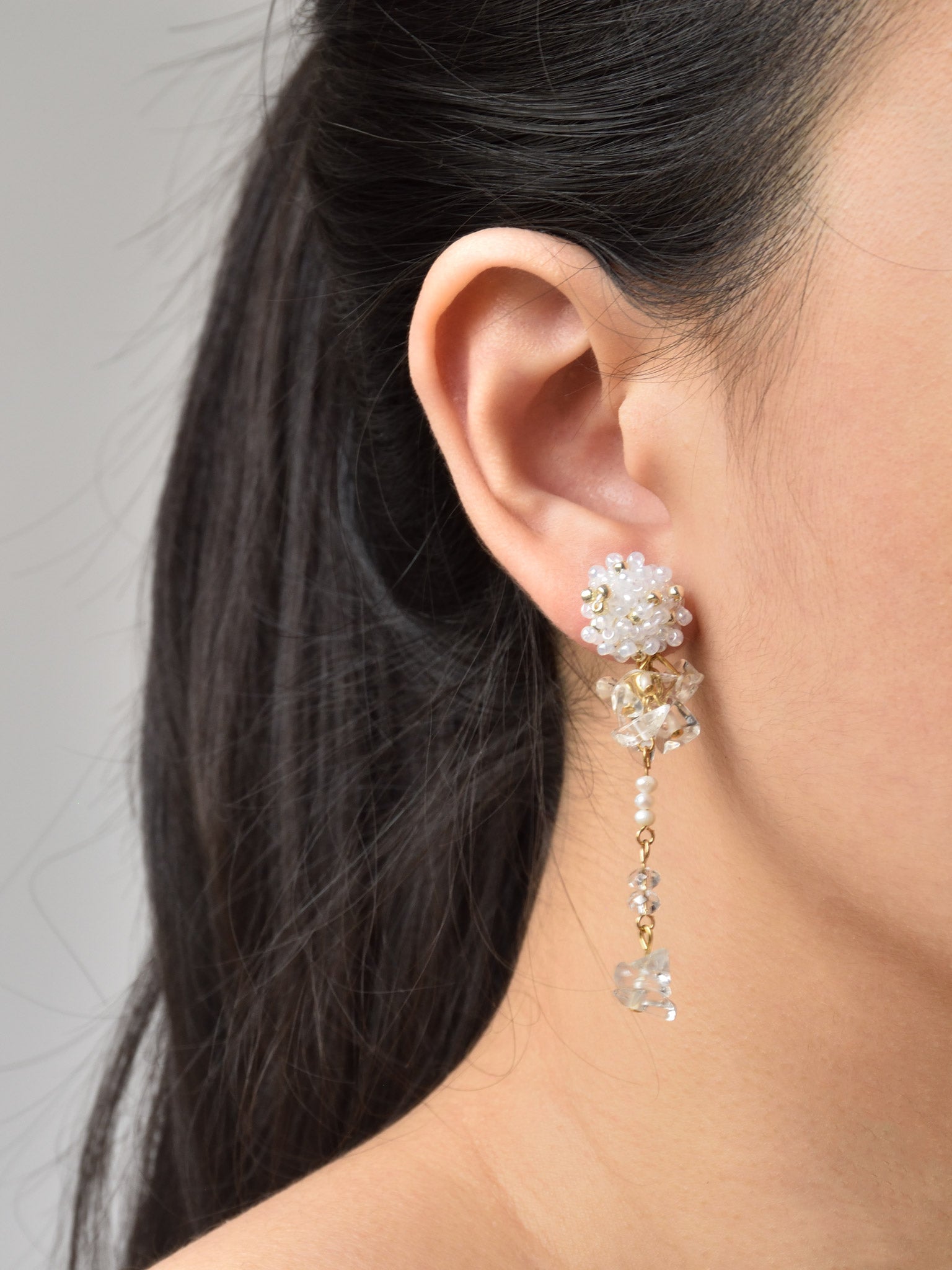 Dariyah Quartz Mismatched Earrings in White Model 1