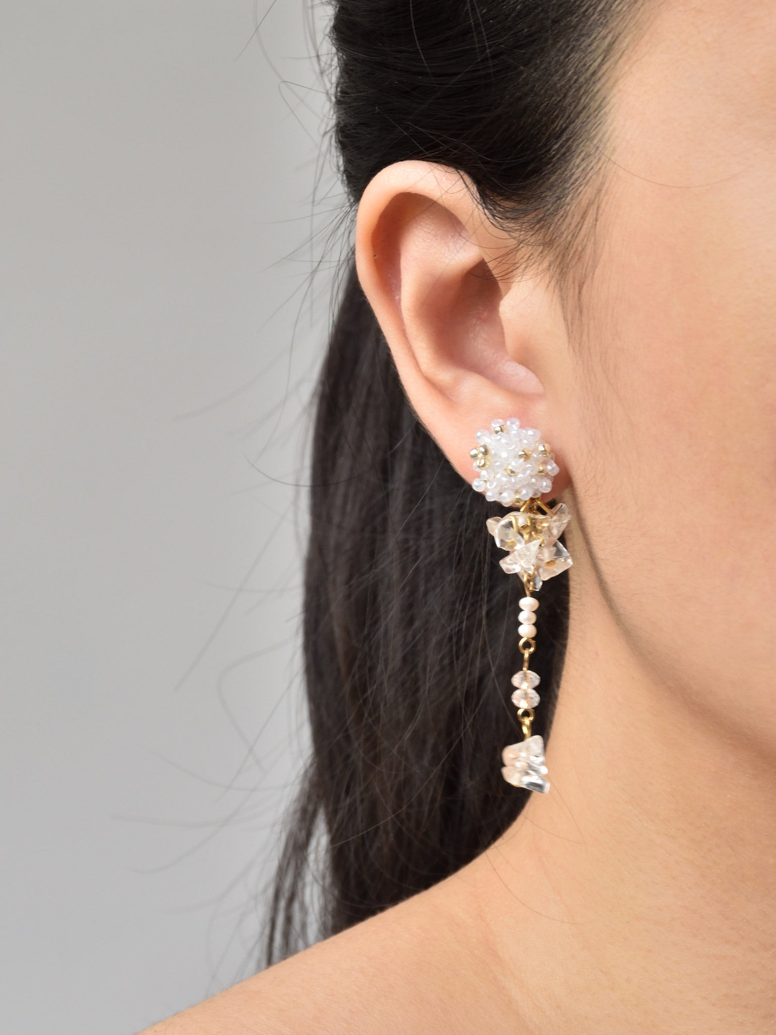Dariyah Quartz Mismatched Earrings in White Model 2