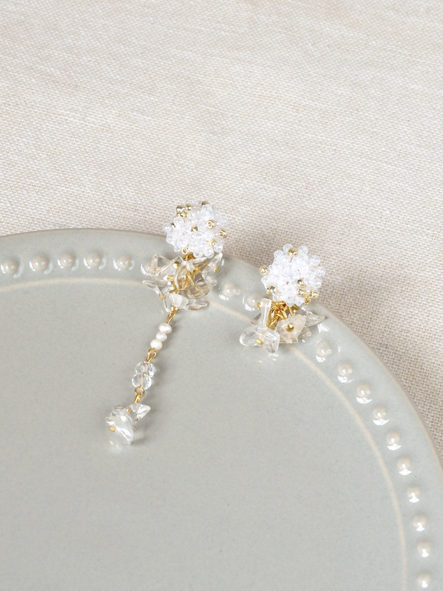 Dariyah Quartz Mismatched Earrings in White Top 1