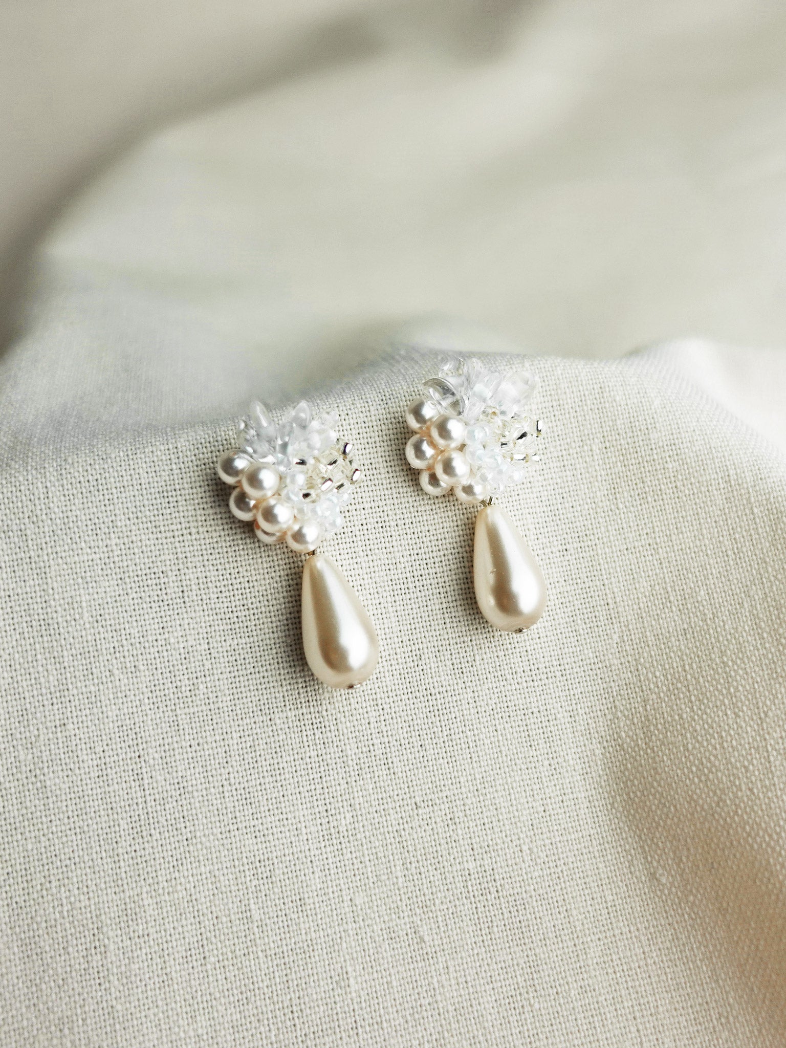 Diana Teardrop Mariota Earrings in White Front