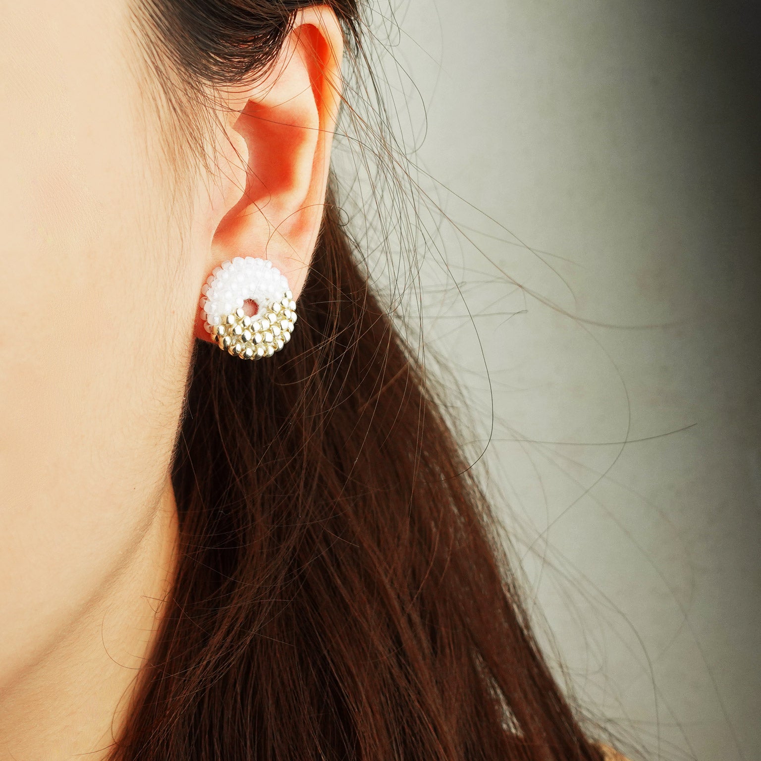 Donut Dip Stud Earrings in White Model